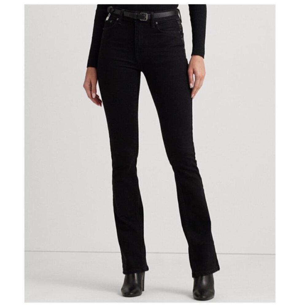 Lauren Ralph Lauren BLACK LABEL Women's Satin-Stripe High-Rise Boot Jeans Sz 8